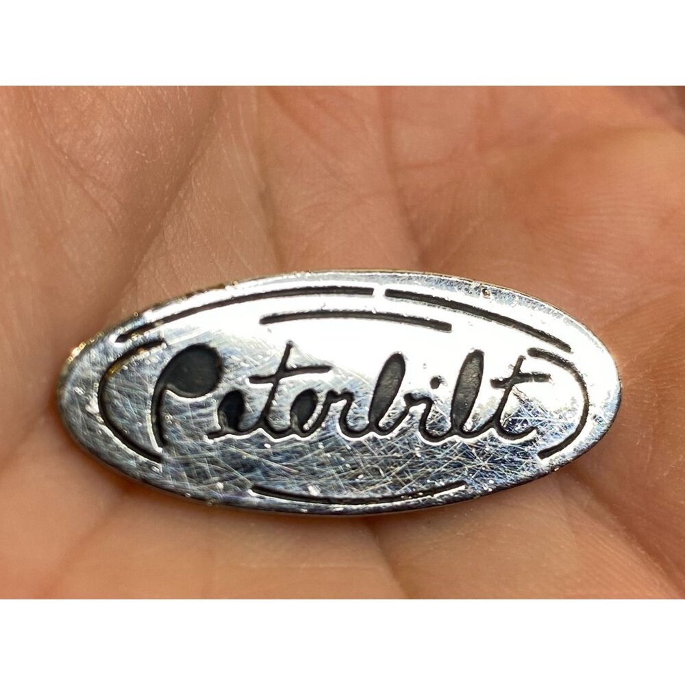 Vintage Peterbilt Truck Emblem Silver Chrome Lapel Pin Badge 1 1/4" x 1/2"